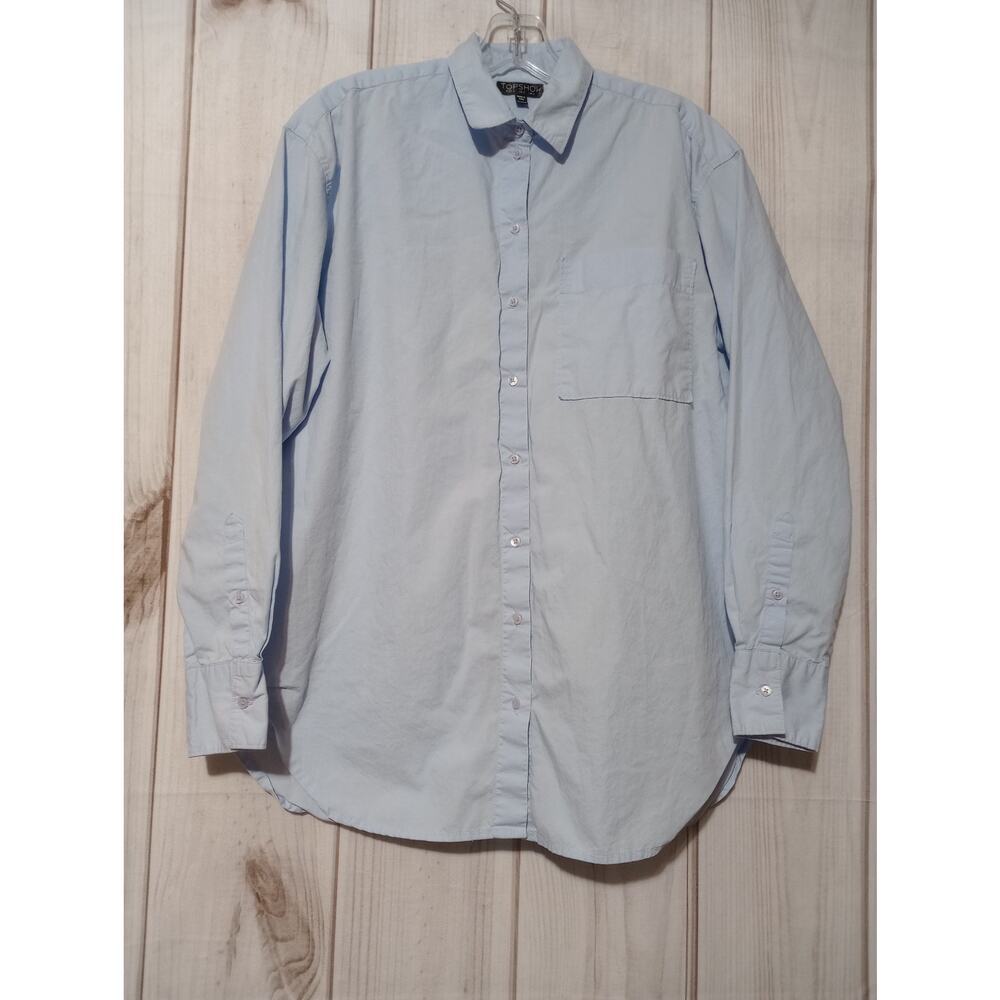 Topshop Shirt Womens US 2 Blue‎ Button Down Collared Long Sleeve Pocket Cotton